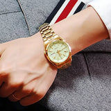 Seiko Men's Mechanical Watch Analog, Green-Luminous Dial Gold Stainless Band, SNK578J