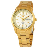 Seiko Men's Mechanical Watch Analog, Gold Dial with Gold Stainless Band, SNKP20K