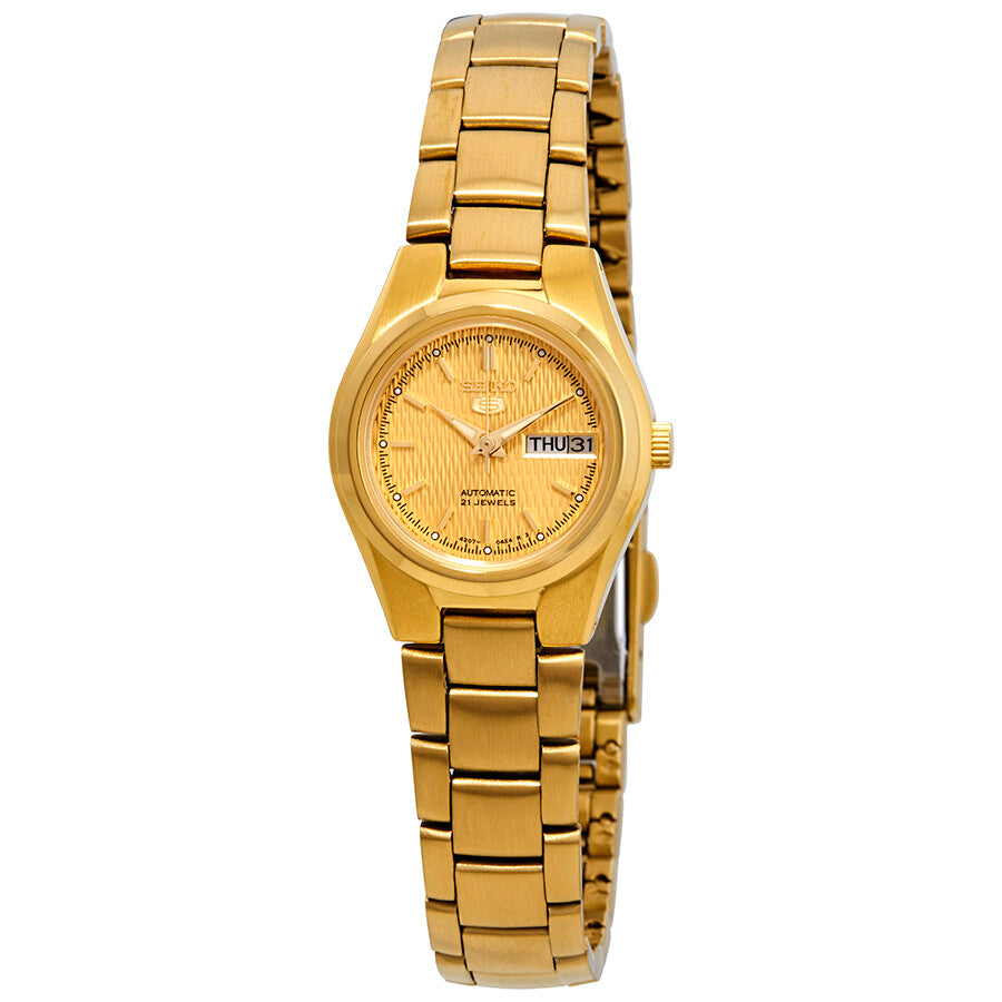 Seiko 5 Women's Automatic Watch Analog Gold Dial with Gold Stainless Steel Band, SYMC18K