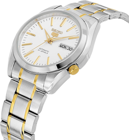 Seiko Men's Mechanical Watch Analog, White Dial with Two Tone Stainless Band, SNKL47K