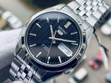 Seiko 21 Jewels Men's Automatic Watch Analog Blue Dial with Silver Stainless Steel Band, SNK357K