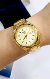 Seiko 21 Jewels Men's Automatic Watch Analog Gold Dial with Gold Stainless Steel Band, SNK610K