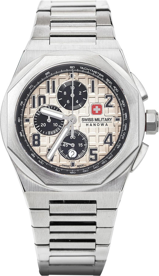 Swiss Military Hanowa Men's Chronograph Watch Grey Dial with Silver Stainless Steel Bracelet, SMWGI2102002
