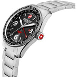 Swiss Military Hanowa Men's GMT Watch Black Dial with Silver Stainless Steel Bracelet, SMWGH2100904