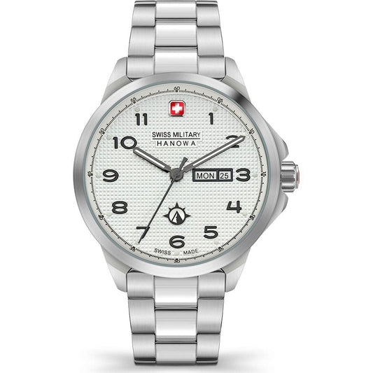 Swiss Military Hanowa Men's Analog Watch White Dial with Silver Stainless Steel Bracelet, SMWGH2100302