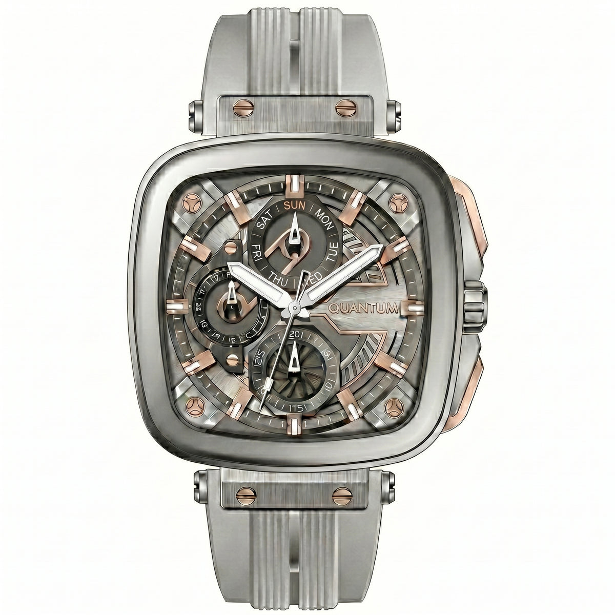 Quantum Men's Multifunction Watch Silver Dial Grey Silicone Band, PWG1014.336