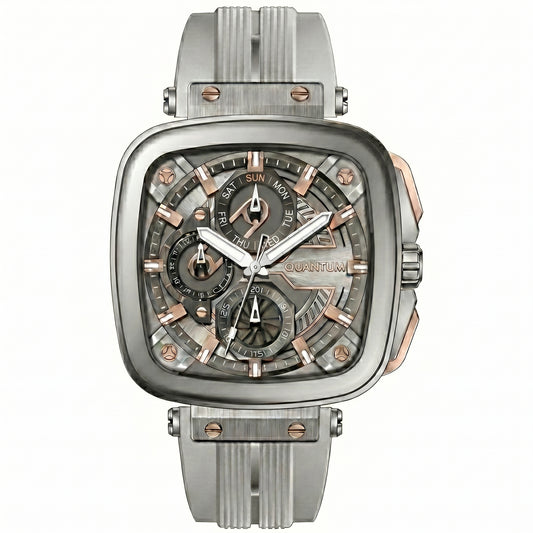 Quantum Men's Multifunction Watch Silver Dial Grey Silicone Band, PWG1014.336