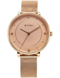 Titan  Stackables Women's  Quartz Analog Watch Rose Gold Dial With Stainless Steel Mesh Band, 2673WM04