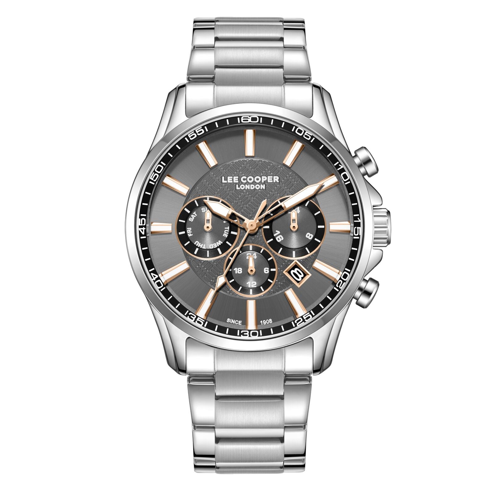 Lee Cooper Men's Watch Analog Gray Dial with Silver Stainless Steel Band, LC08149.360