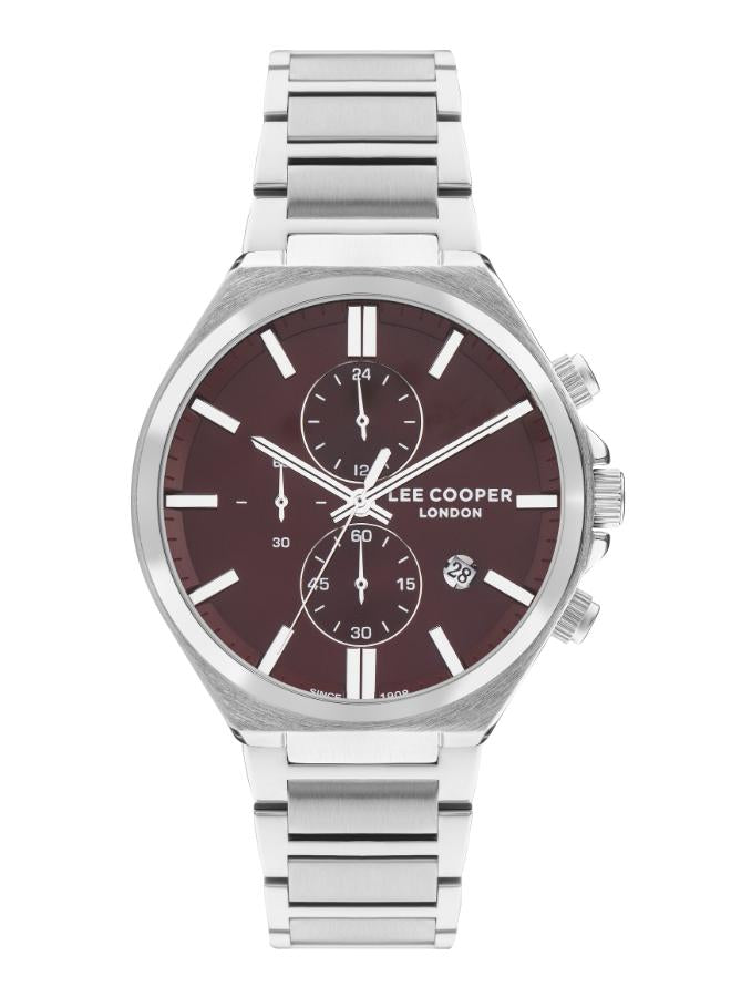 Lee Cooper Men's Watch Analog, Red Dial Silver Metal Band, LC07835.380