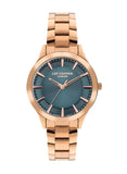 Lee Cooper Women's Watch Analog, Green Dial Rose-Gold Metal Band, LC07880.490 