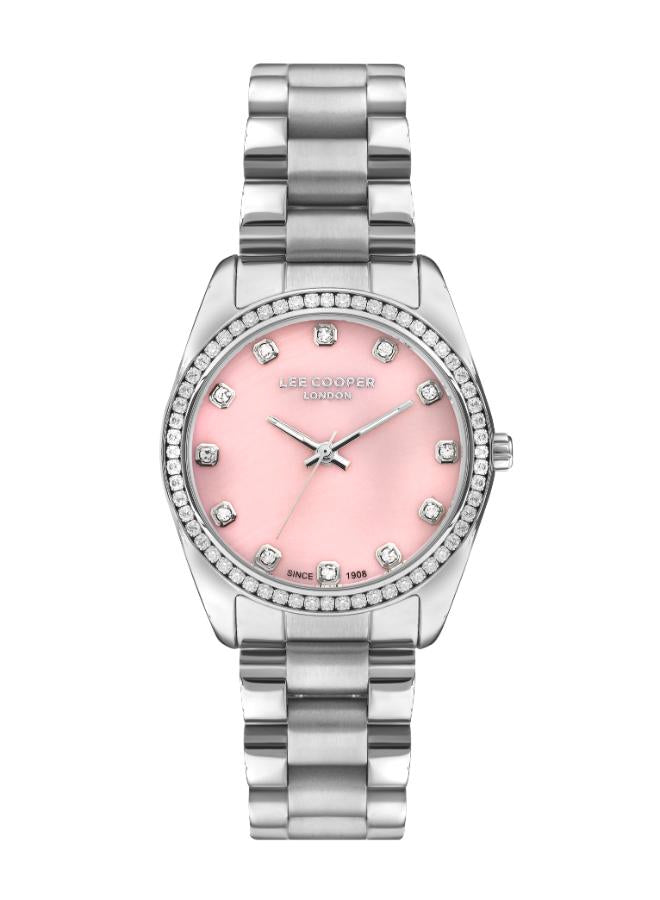 Lee Cooper Women's Watch Analog, Pink Dial, Silver Stainless Steel Strap, LC07478.380 