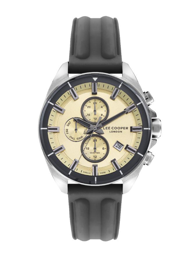 Lee Cooper Men's Watch Analog, Beige Dial Grey Silicone Strap, LC07881.346