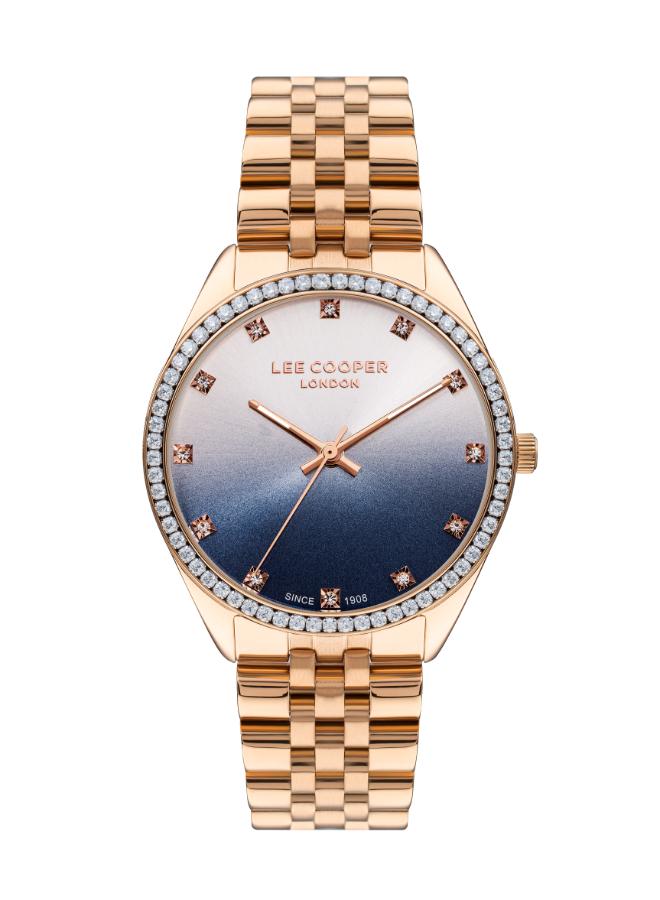 Lee Cooper Women's Watch Analog, Blue Dial Rose-Gold Metal Band, LC07831.490