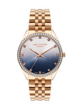 Lee Cooper Women's Watch Analog, Blue Dial Rose-Gold Metal Band, LC07831.490