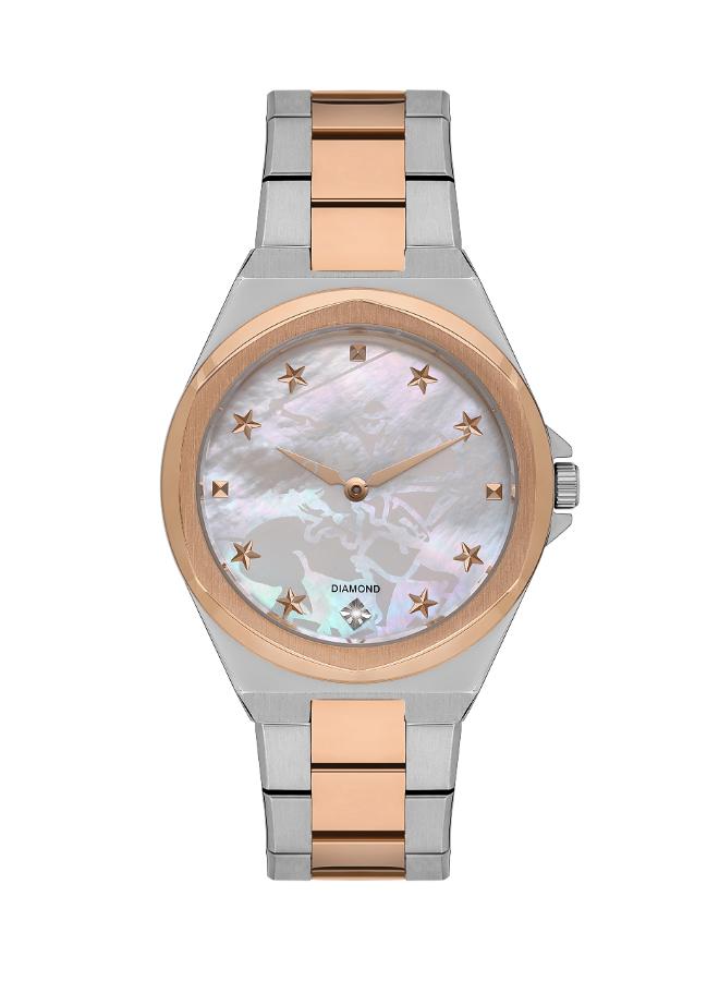 Beverly Hills Polo Club Women's Watch, Analog, Pearl Dial, Silver & Rose Gold Stainless Steel Strap, BP3570X.520