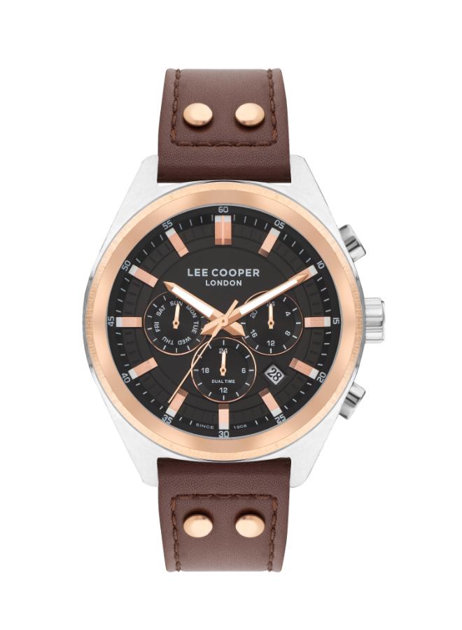 Lee Cooper Men's Multifunction Watch Analog, Black Dial Brown Leather Strap, LC07842.554 