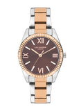 Lee Cooper Women's Watch Analog, Brown Dial Rose-Gold Stainless Steel Band, LC07868.540 
