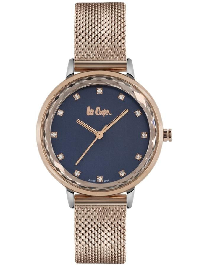 Lee Cooper Women's Watch Analog, Blue Dial Rose-Gold Mesh Band, LC06946.590 