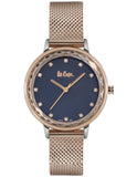 Lee Cooper Women's Watch Analog, Blue Dial Rose-Gold Mesh Band, LC06946.590 