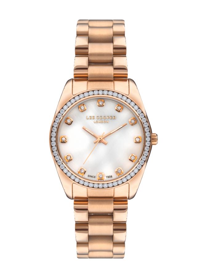 Lee Cooper Women's Watch Analog, Mother of Pearl Dial, Rose Gold Stainless Steel Strap, LC07478.420 