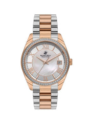 Beverly Hills Polo Club Women's Watch, Analog, Silver Dial, Silver & Rose Gold Stainless Steel Strap, BP3592C.520