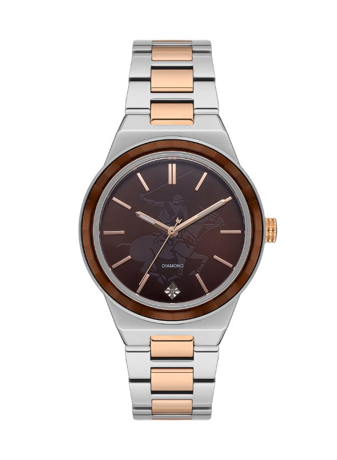 Beverly Hills Polo Club Women's Watch, Analog, Brown Dial, Silver & Rose Gold Stainless Steel Strap, BP3584X.540