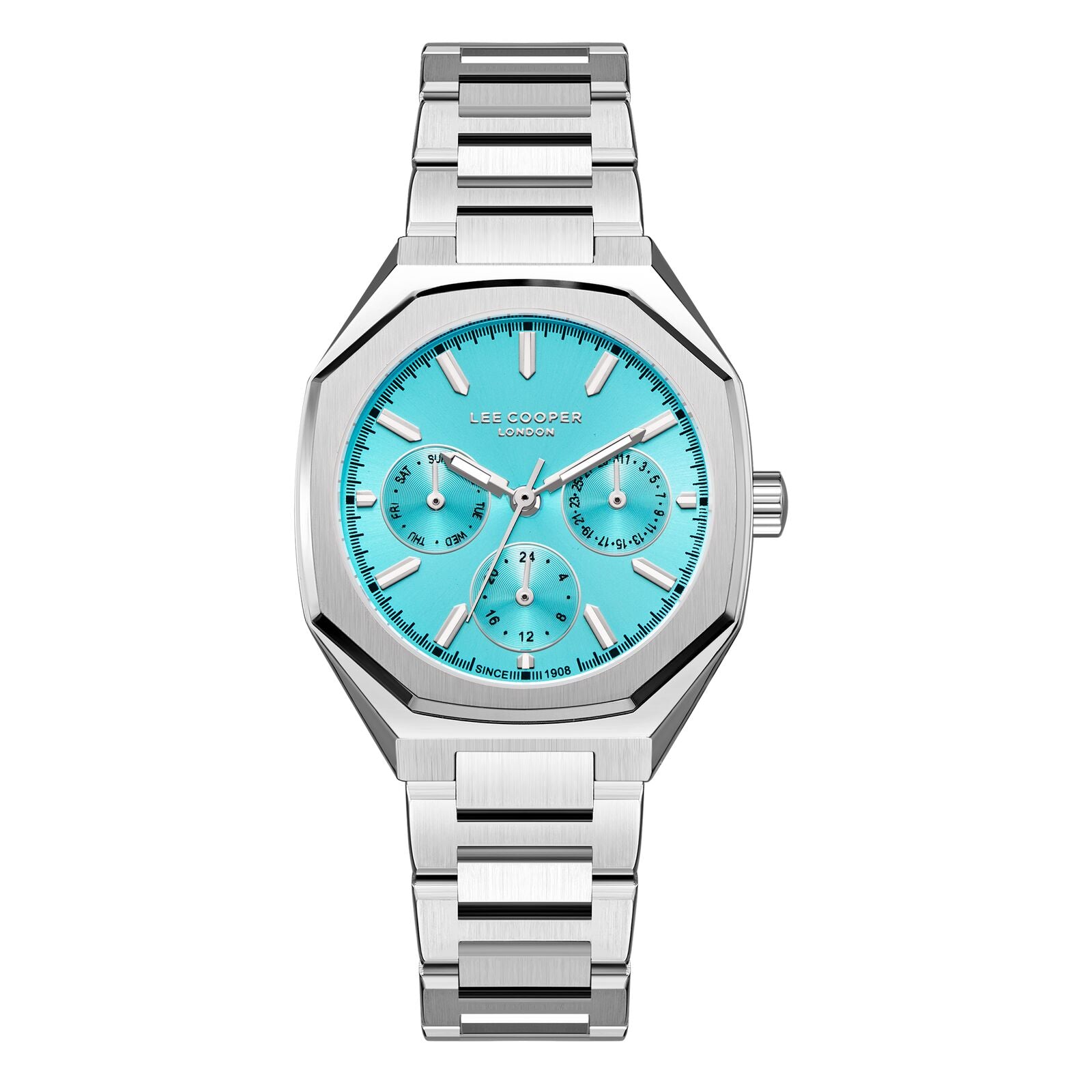 Lee Cooper Women's Watches Analog Tiffany Blue Dial with Silver Stainless Steel Band, LC08046.300