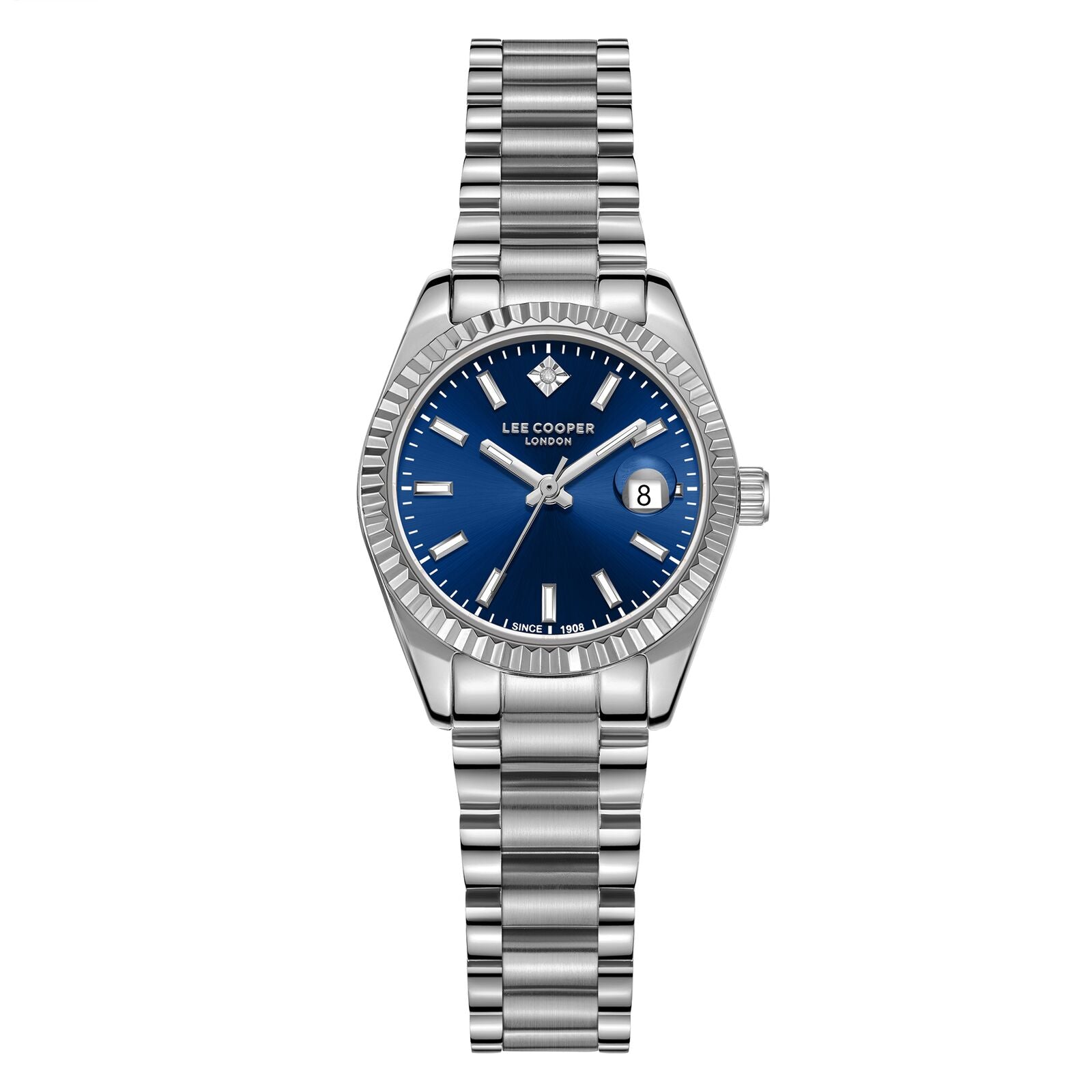 Lee Cooper Women's Watch Analog Blue Dial with Silver Stainless Steel Band, LC08126.390