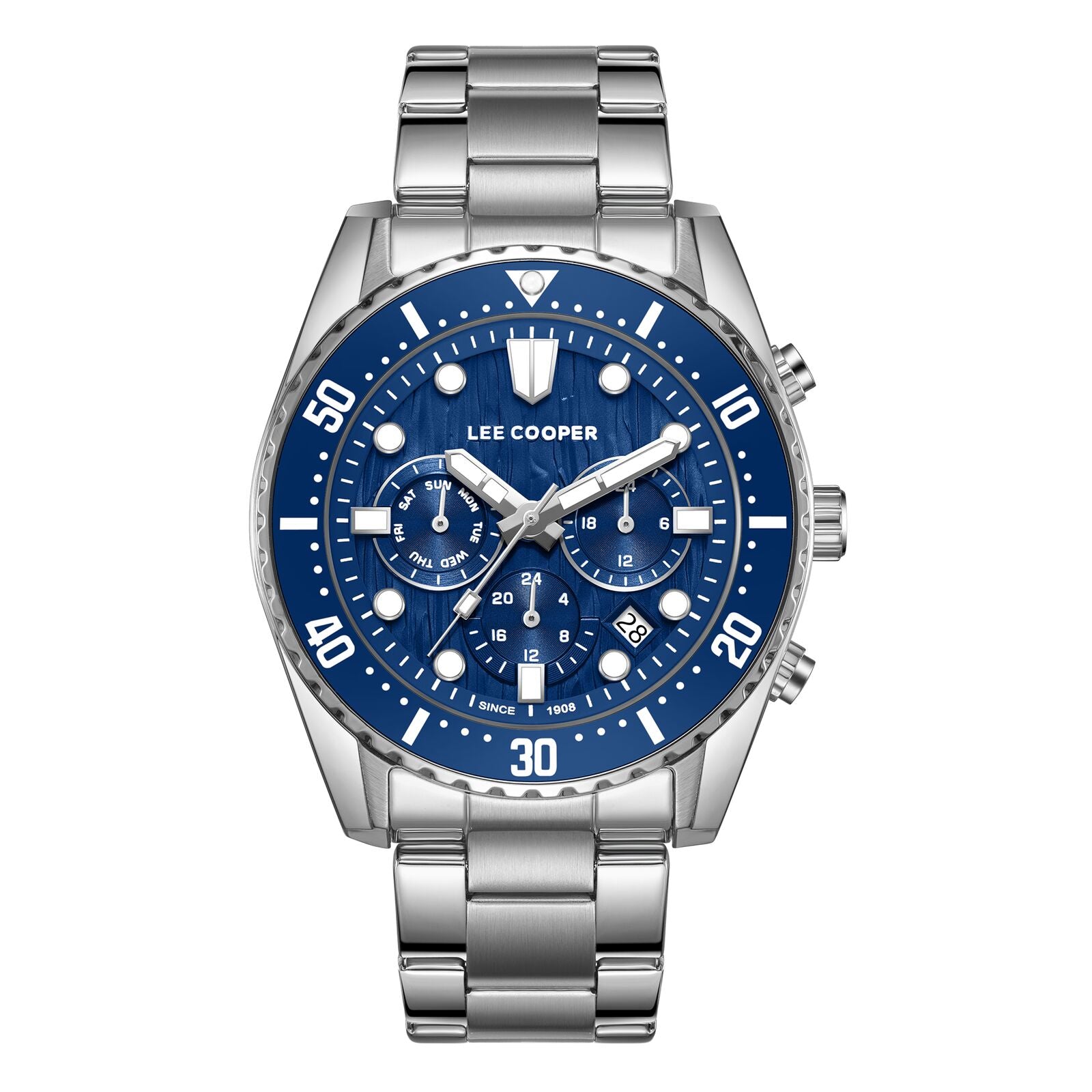 Lee Cooper Men's Watch Analog Blue Dial with Silver Stainless Steel Band, LC08101.390
