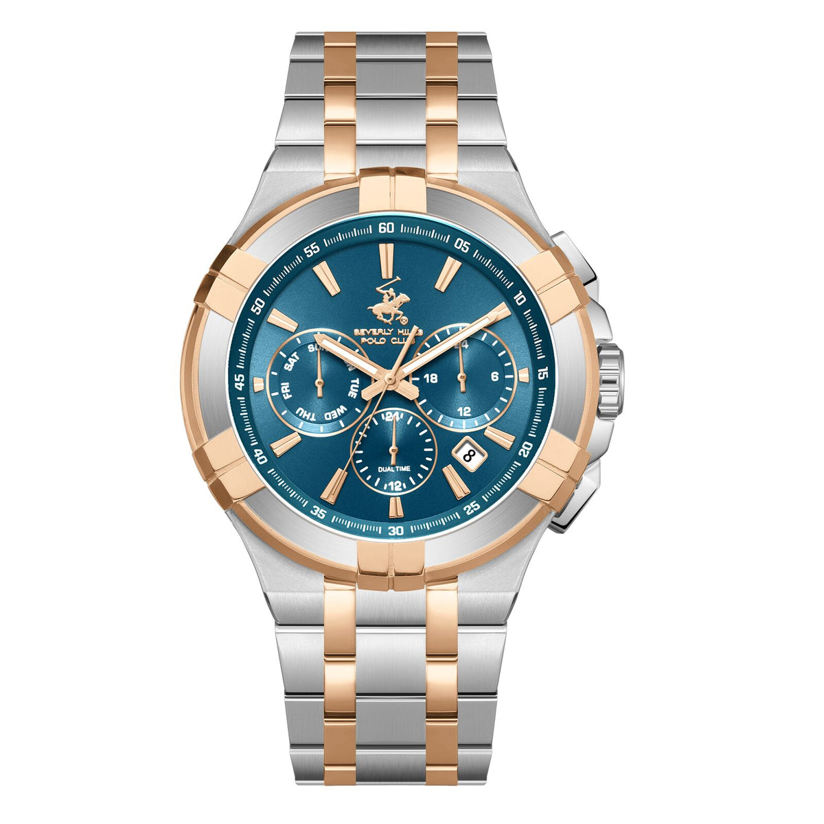 Beverly Hills Polo Club Men's Watch Analog Green Dial with Two-Toned Stainless Steel Band,  BP3802X.590