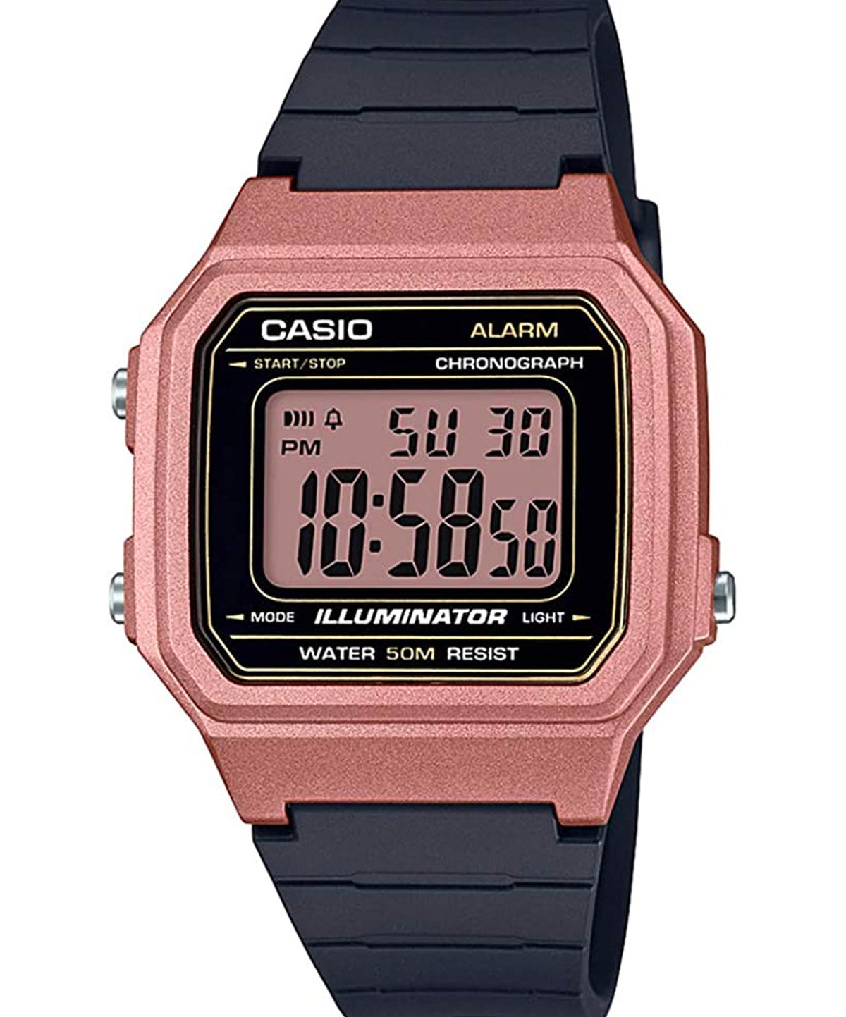 Casio, Men’s Watch Digital, Rose Gold Dial Black Resin Band, W-217HM-5AVDF