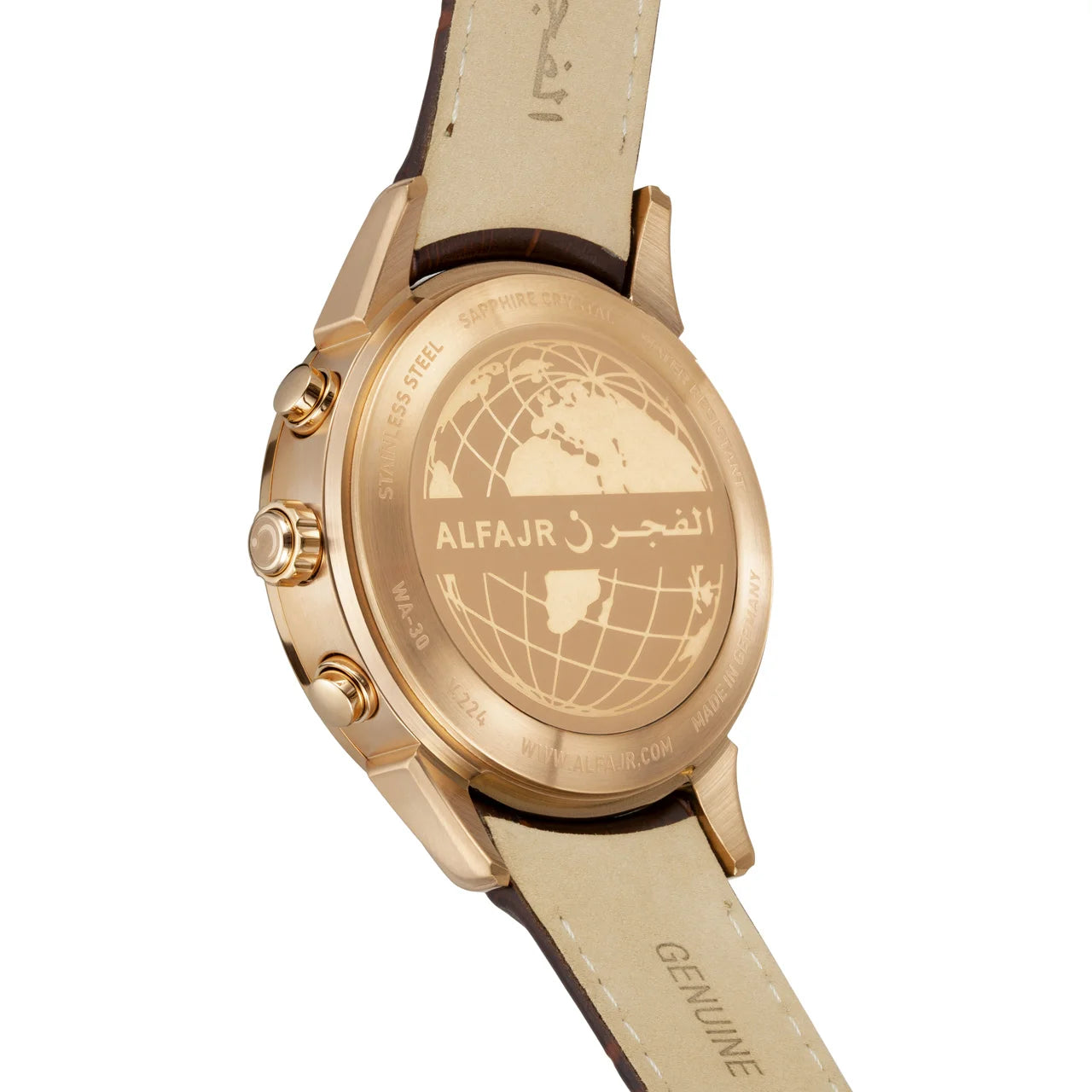 Alfajr Islamic Prayer Mens Watch Ana-Digital White Dial With Brown Leather Strap, WA-30LB
