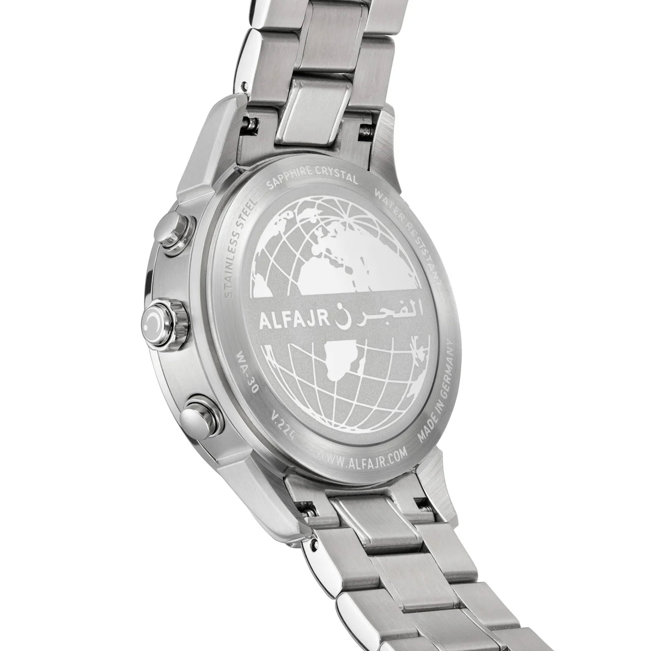 Alfajr Islamic Prayer Mens Watch Ana-Digital Green Dial With Stainless Steel Band, WA-30SS