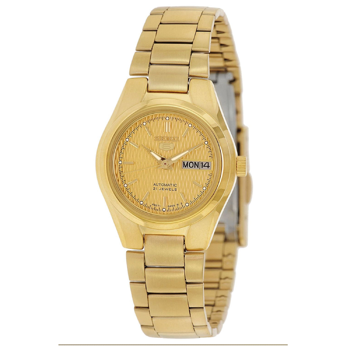 Seiko 5 Women's Automatic Watch Analog Gold Dial with Gold Stainless Steel Band, SYMC18K