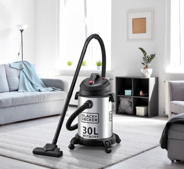 Black+Decker, 1610W, Wet and Dry Stainless Steel Tank Drum Vacuum Cleaner, 30 litre, Black/Silver, WV1450-B5