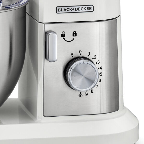 Black+Decker, 6 Litres Multifunction Kitchen Machine White, 1000 Watts, MKM100