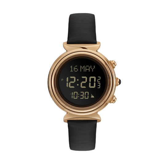 Alfajr Islamic Prayer Women's Digital Watch Black Dial With Black Leather Strap, WF-14LR authentic Alfajr WF-14LR Islamic prayer product in Bahrain