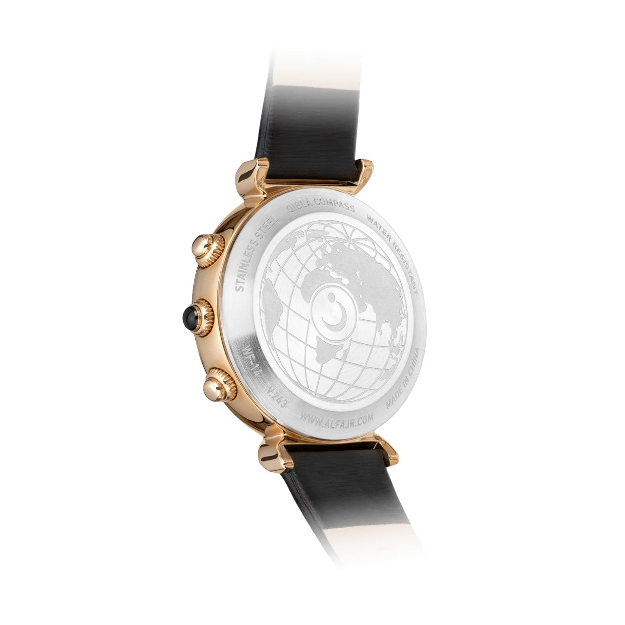 Alfajr Islamic Prayer Womens Watch Digital Black Dial With Black Leather Strap, WF-14LR