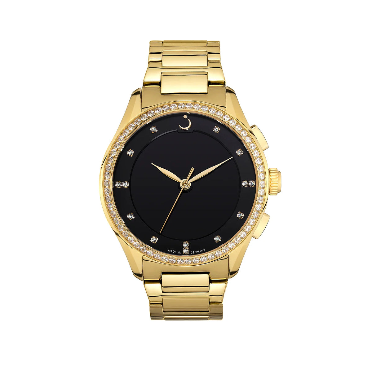 Alfajr Islamic Prayer Womens Watch Analog Black Dial With Gold Stainless Steel Band, WG-28SG