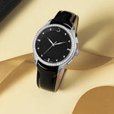 Alfajr Islamic Prayer Womens Watch Analog Black Dial With Black Leather Strap, WG-28LW