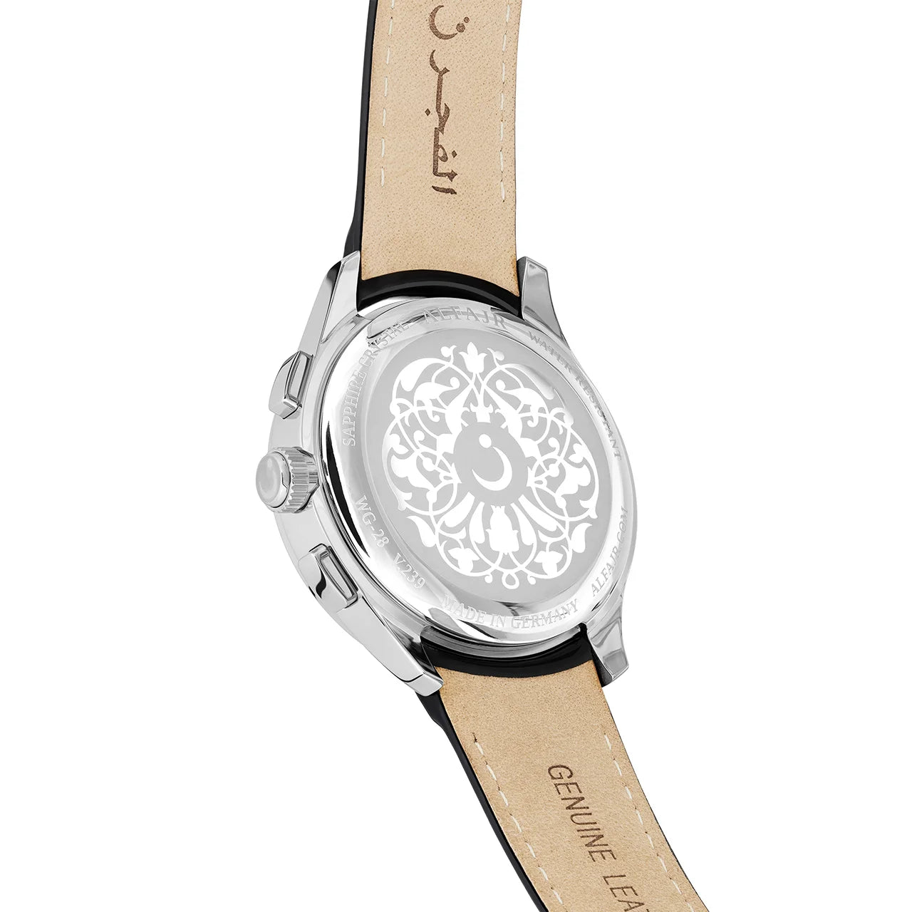 Alfajr Islamic Prayer Womens Watch Analog Black Dial With Black Leather Strap, WG-28LW