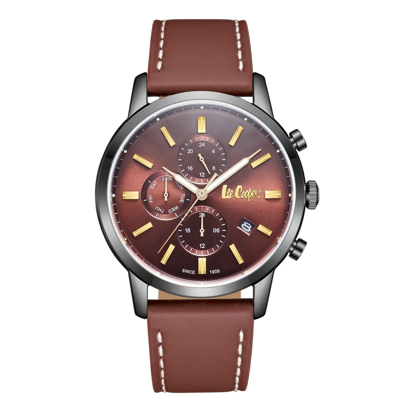 Lee Cooper Men's Watch Analog Brown Dial with Brown Leather Strap, LC08085.044