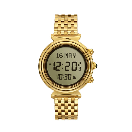 Alfajr Islamic Prayer Women's Digital Watch With Gold Stainless Steel Band, WF-14SG authentic Alfajr WF-14SG Islamic prayer product in Bahrain