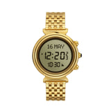Alfajr Islamic Prayer Womens Watch Digital With Gold Stainless Steel Band, WF-14SG