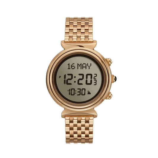 Alfajr Islamic Prayer Women's Digital Watch With Rose Gold Stainless Steel Band, WF-14SR authentic Alfajr WF-14SR Islamic prayer product in Bahrain
