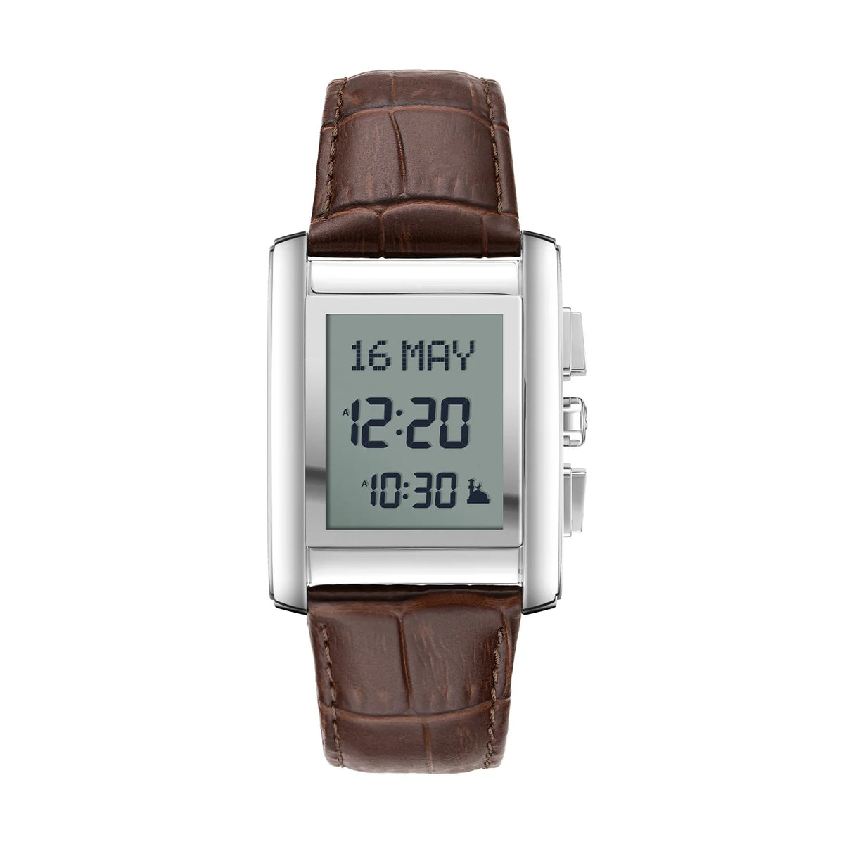 Alfajr Islamic Prayer Womens Watch Digital With Brown Leather Strap, WS-06BROWN