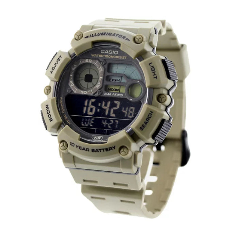Casio Men's Watch Digital Black Dial With Beige Resin Band, WS-1500H-5BVDF