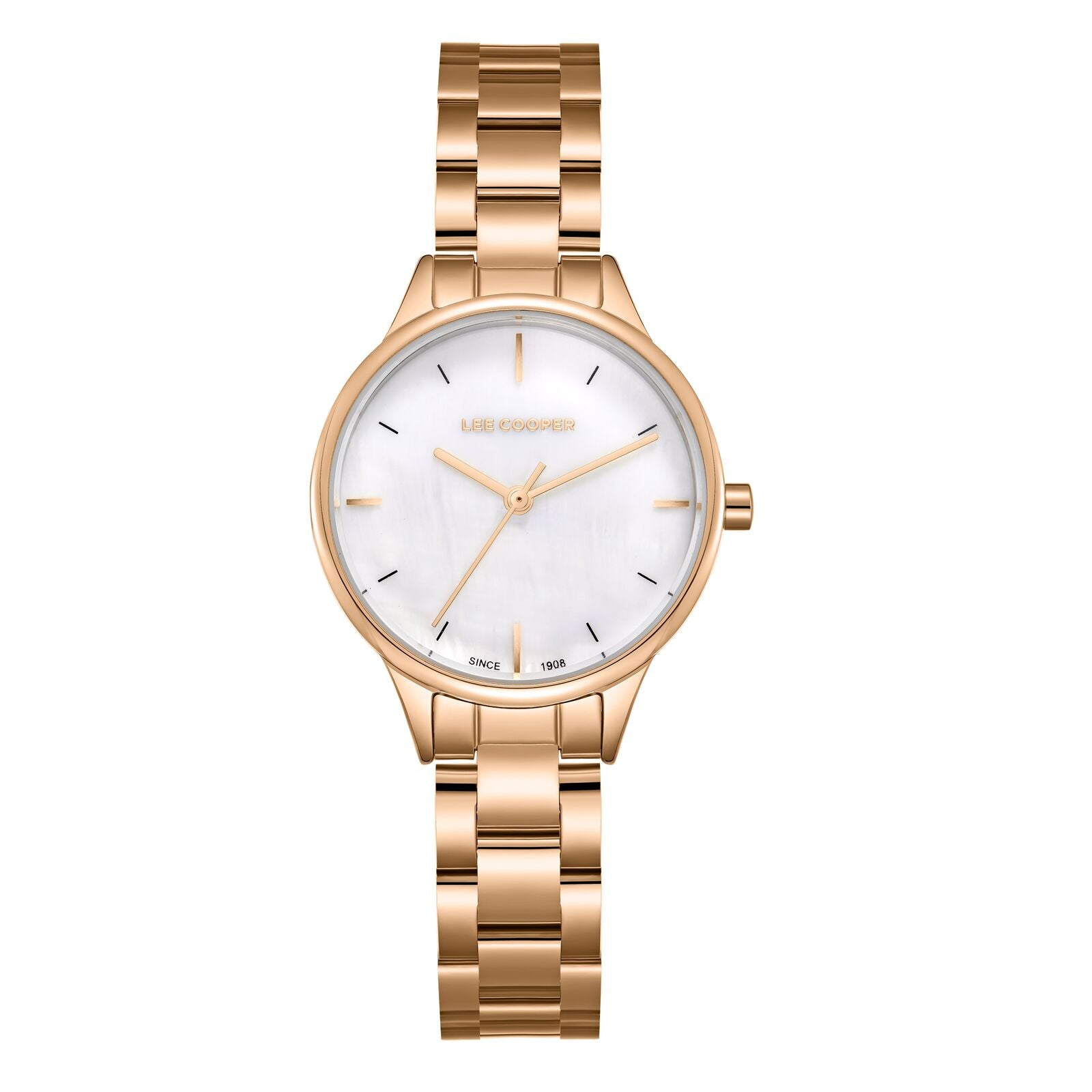 Lee Cooper Women's Watch Analog White Dial with Rose Gold Stainless Steel Band, LC08080.420