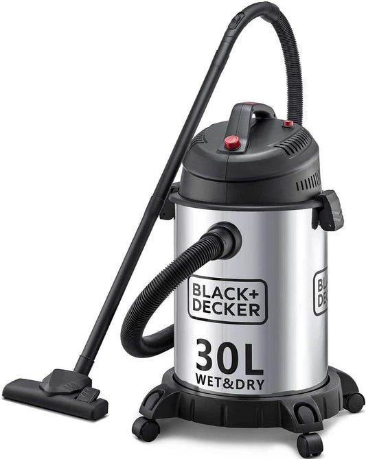 Black+Decker 1610W, Wet and Dry Stainless Steel Tank Drum Vacuum Cleaner, 30 litre, Black/Silver, WV1450-B5 Vacuum Cleaner BL-WV1450